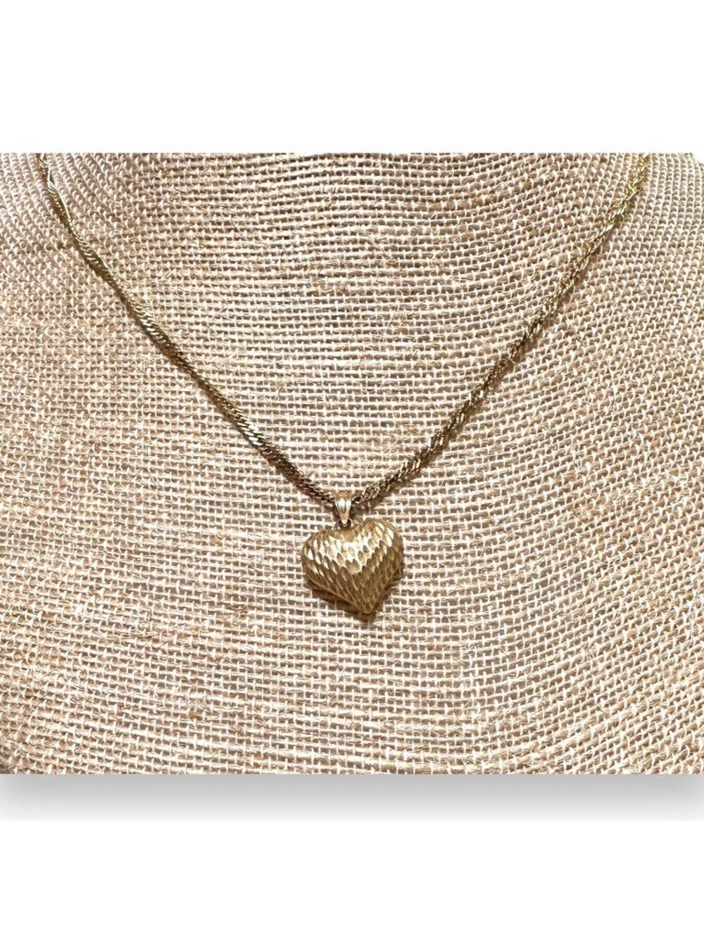 Italy 925 Gold Plated Rope Chain Diamond Cut Heart Pendant Vintage 18” Gift